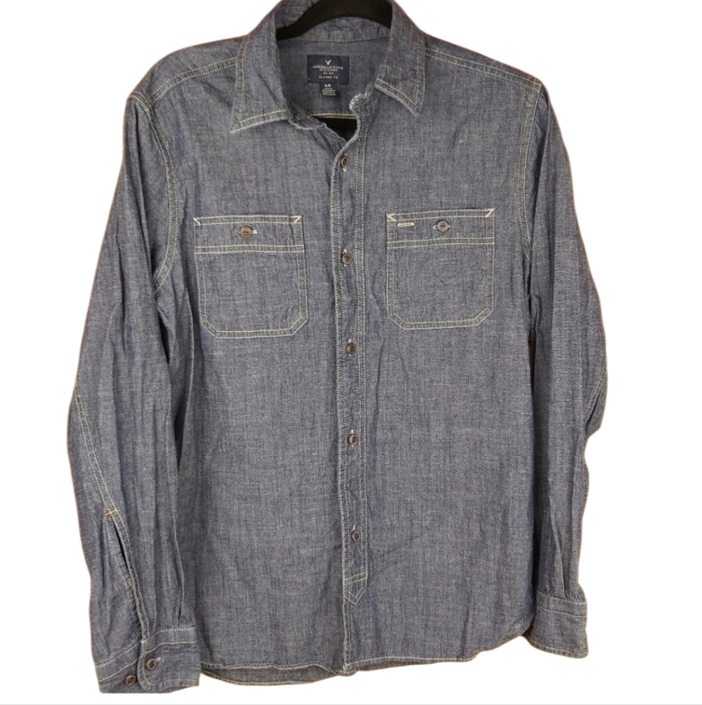 American Eagle Men's Denim Button Down Western Cowboy Classic Fit Size Small